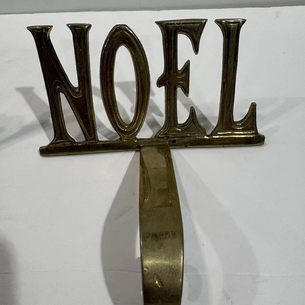 Vintage Brass Christmas Stocking Hangers Lot Of 2 Noel Joy 4